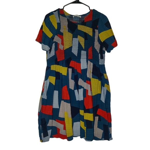 Ces Femme Dresses & Skirts - Ces Femme Smocked Colorblock Abstract Artsy Babydoll Slubbed Mini Dress Large